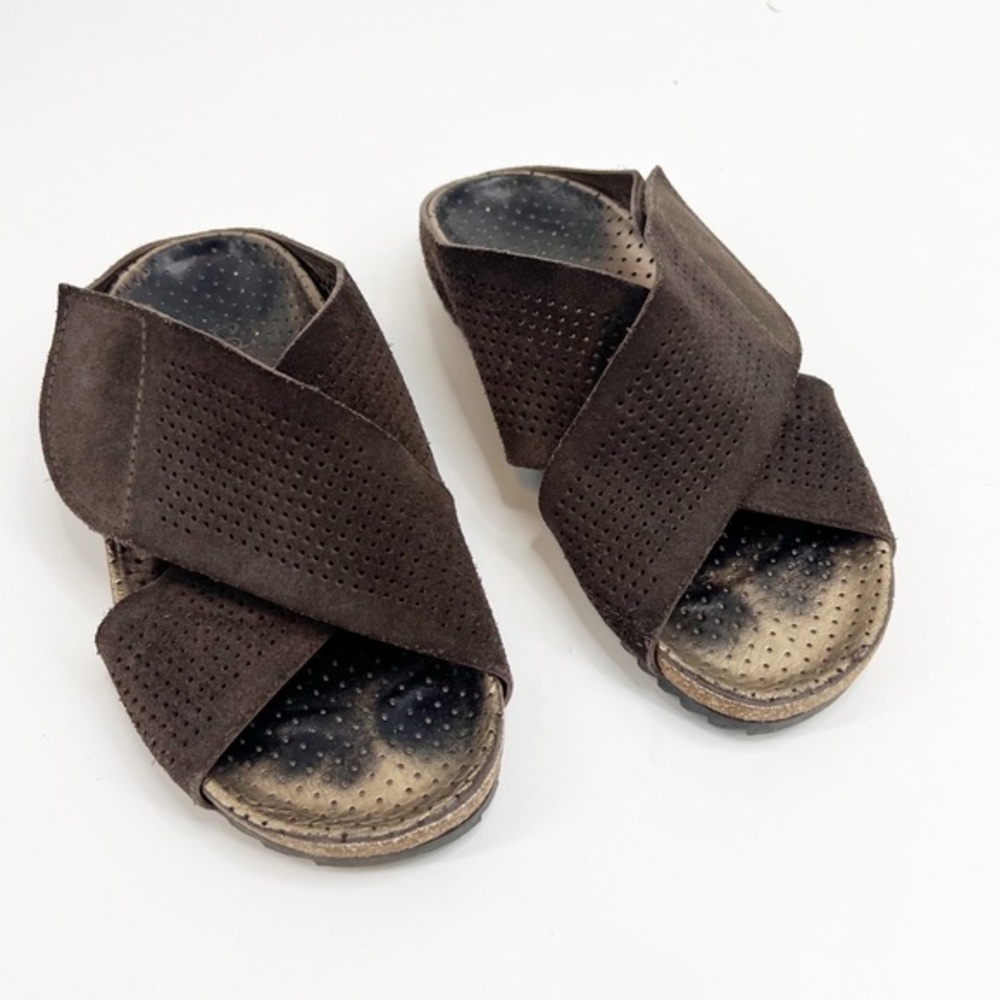 Pedro Garcia Dark Brown Suede Crisscross Wedge Sandals